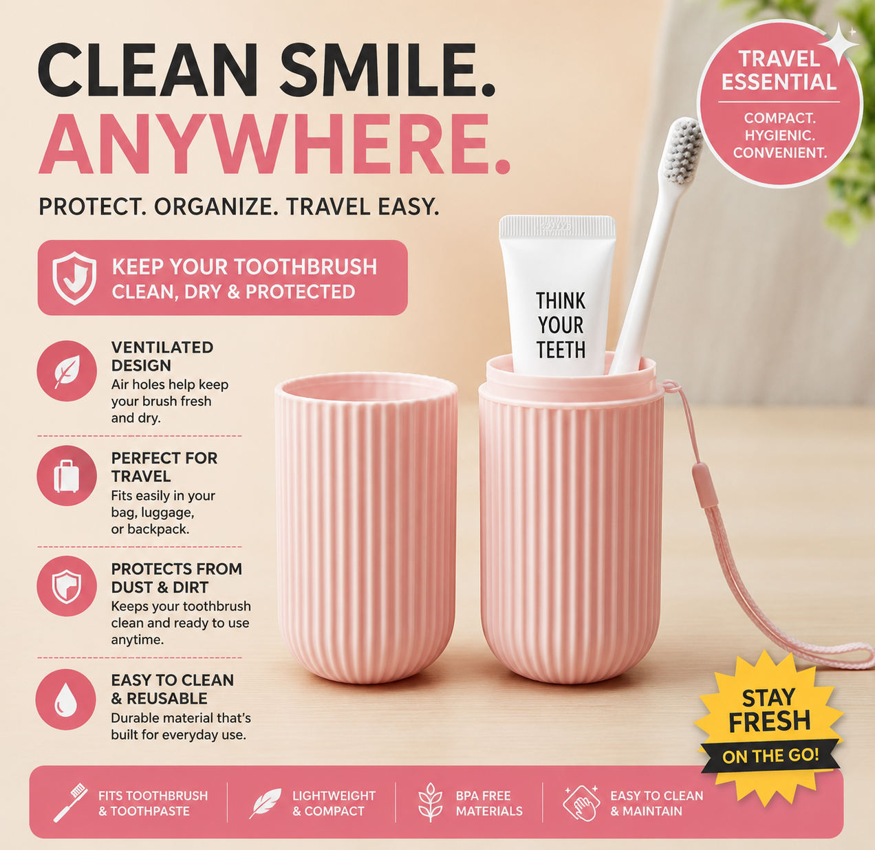 Storage Solutions Portable Toothbrush & Toothpaste Travel Case